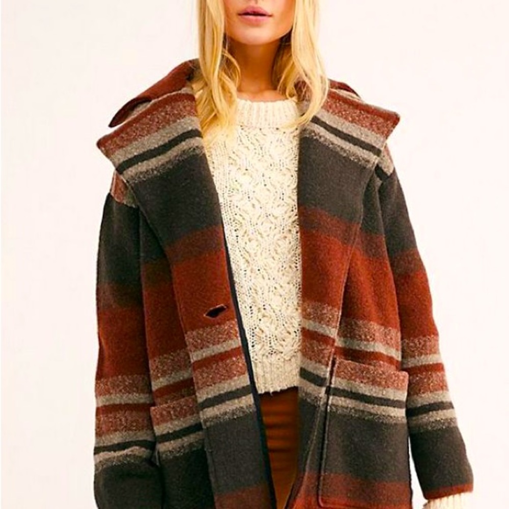Free People Size Small Luxe Striped Soft Sweater Coat